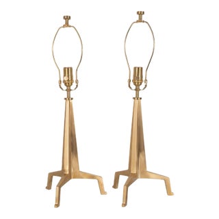 Brutalist Tripod Table Lamps - A Pair For Sale