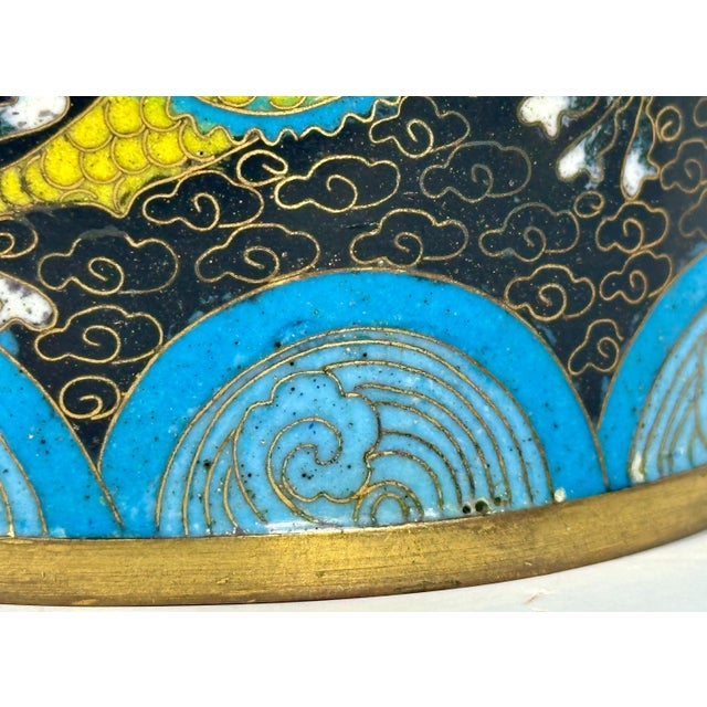 Antique Chinese Cloisonne Tea Caddy: Dragon & Flaming Pearl Design For Sale - Image 9 of 10