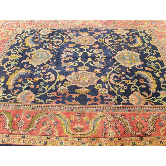 Antique Persian Sultanabad Carpet in Navy Blue Background and Rose Red Border 10'5 X 13' For Sale - Image 13 of 18