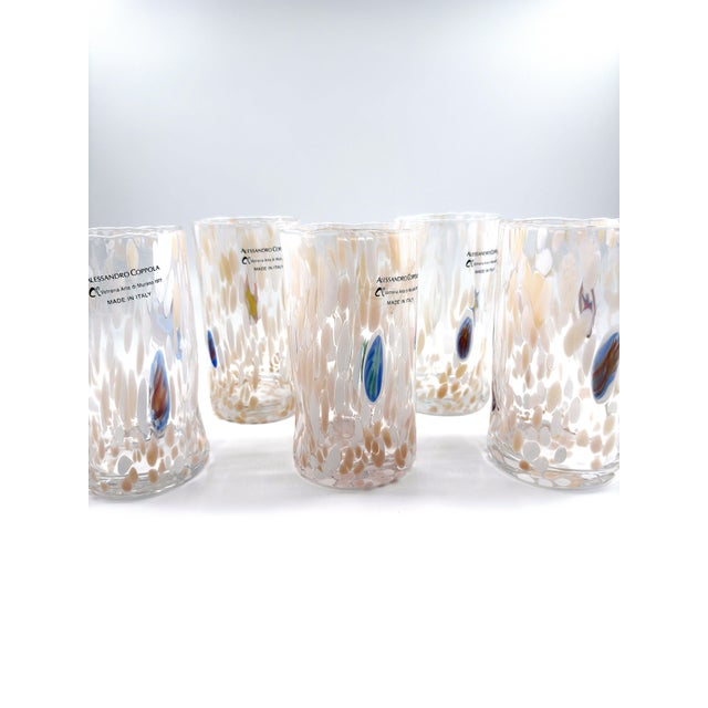 Hand Blown Alessandro Coppola Murano Art Glass Tumblers Handcrafted in Italy - Set of 5 For Sale - Image 9 of 12