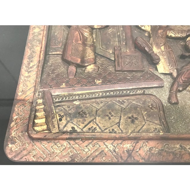 Late 19th Century Late 19th Century Antique Chinese Carved Gilt Wood Warriors Wall Panel or Fragment, Framed For Sale - Image 5 of 8