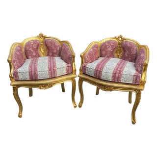1980s French Louis XVI Gold Beech Bergere Chairs - 2 For Sale