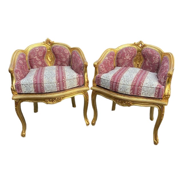 1980s French Louis XVI Gold Beech Bergere Chairs - 2 For Sale