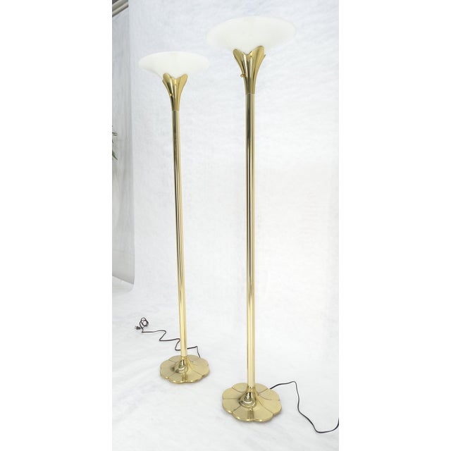 Pair of Clover Shape Base Trumpet Shades Brass Floor Lamps c1970s For Sale - Image 9 of 18