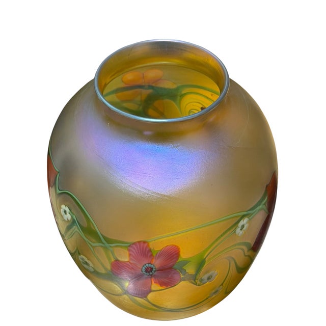Large Orient & Flume Studio Art Glass Iridescent Flower Vase For Sale - Image 4 of 5