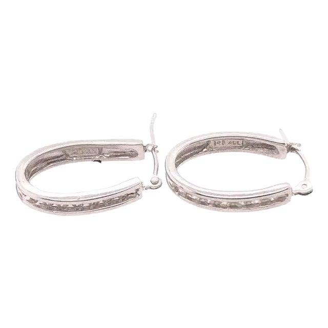 14 Karat White Gold Diamond Half Hoop Earrings For Sale