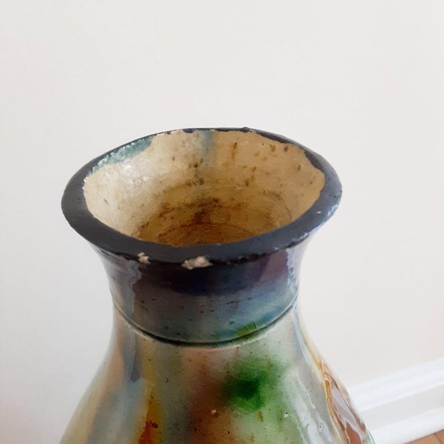 Ceramic 1920s Flemish Nouveau Art Belgium Blue Green Drip Glaze Pottery Vase For Sale - Image 7 of 12