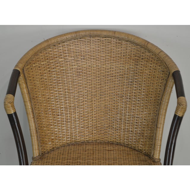 Rattan And Woven Wicker Armchairs By Pier One A Pair Chairish
