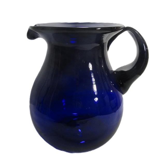 Vintage Cobalt Blue Blown Glass Water Pitcher For Sale - Image 15 of 15