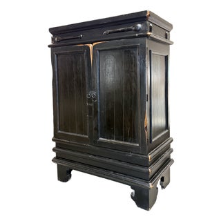 Asian-Inspired Black Wood Armoire/ Media Center, Vintage For Sale