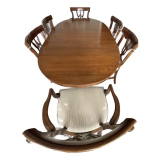Northern Furniture Co. Vintage Mahogany Double Pedestal Dining Table With 6 Shield-Back Chairs & 4 Leaves For Sale