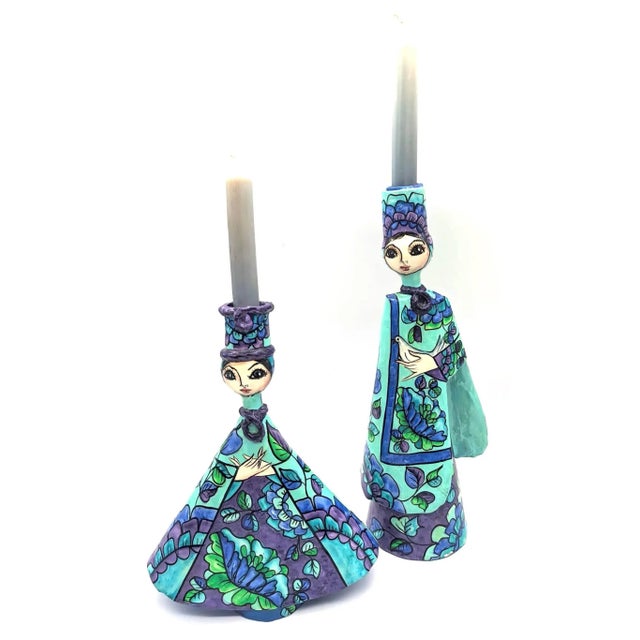 1970s Vintage Mexican Hector & Abelardo Ruiz Papier Mâché Candle Holders, a Pair For Sale - Image 5 of 11