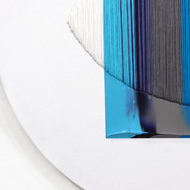 Words Like Drops of Water on a Stove - Round Blue Abstract Original Artwork by Raul De La Torre For Sale - Image 4 of 9