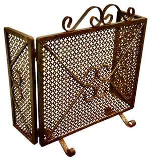 Heavy Folding Wrought Iron Fire Guard for Inglenook Fireplace, 1920