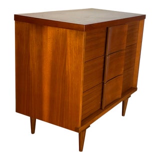 Johnson Carper 60s Mid Century Modern Dresser Walnut Curved Wood Handles- 3 Drawer For Sale