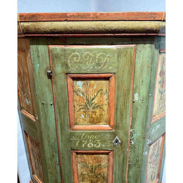 Late 18th Century Swedish Blue-Green Painted Folk Art Corner Cabinet For Sale In New York - Image 6 of 18