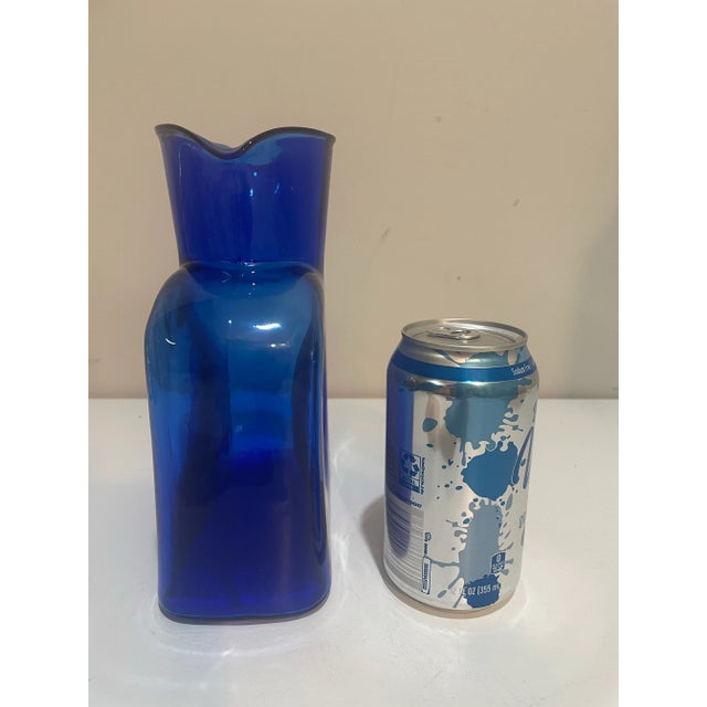 Mid-Century Modern Blenko Blue Glass Water Bottle - Double Spout Pitcher Vase For Sale - Image 3 of 8