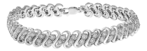 .925 Sterling 1/2 Cttw Diamond Double Row S-Link Bracelet (I-J Color, I2-I3 Clarity) - 7.25" Inches