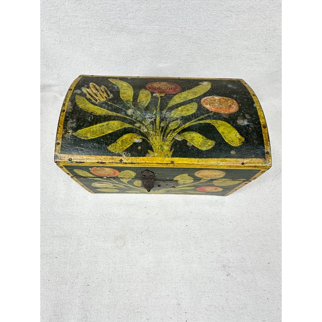 Antique French 19th Century Hand Painted Polychrome Trunk For Sale - Image 4 of 12