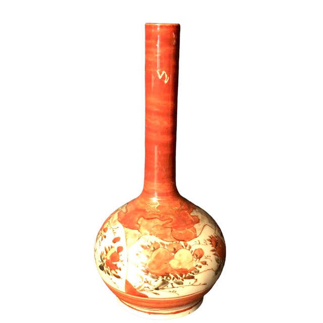 Antique Maiji Period Painted Bottle Vase For Sale - Image 4 of 4