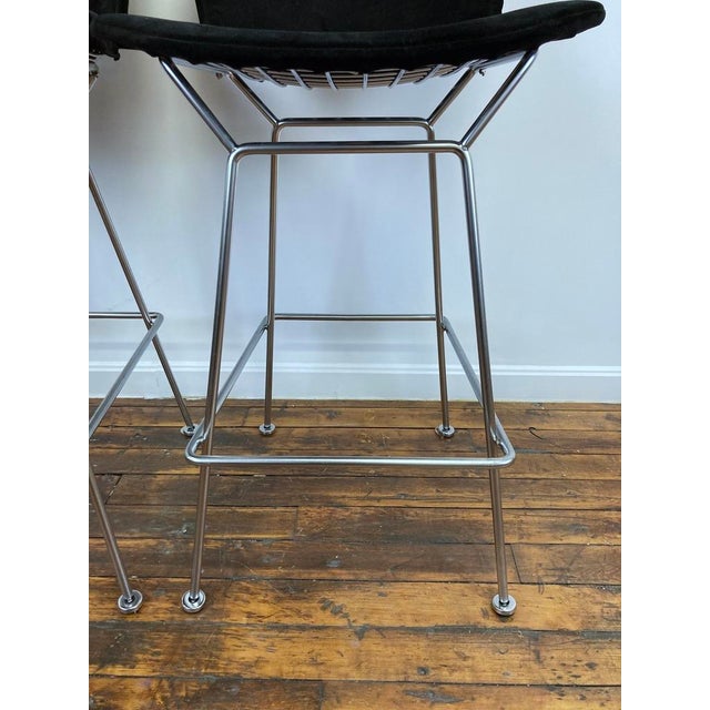 Mid-Century Modern Vintage Harry Bertoia for Knoll Inc. Chrome Bar Stools Fully Upholstered - Set of Two For Sale - Image 3 of 7