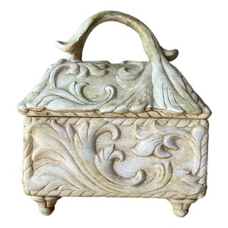Circa 1960 Neoclassic-Style Ceramic Bisque Acanthus Leaf Lidded Centerpiece Box For Sale