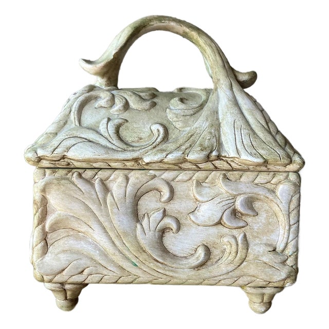 Circa 1960 Neoclassic-Style Ceramic Bisque Acanthus Leaf Lidded Centerpiece Box For Sale