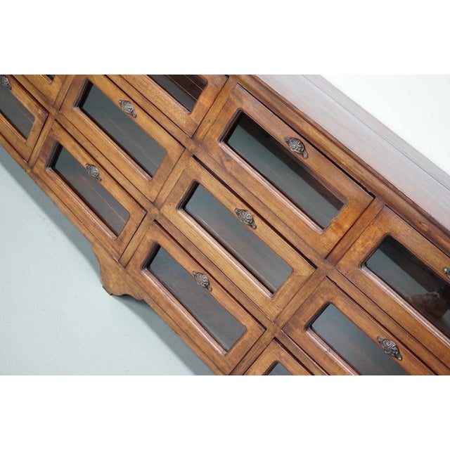 Vintage Dutch Teak Haberdashery Shop Cabinet / Vitrine For Sale - Image 6 of 14