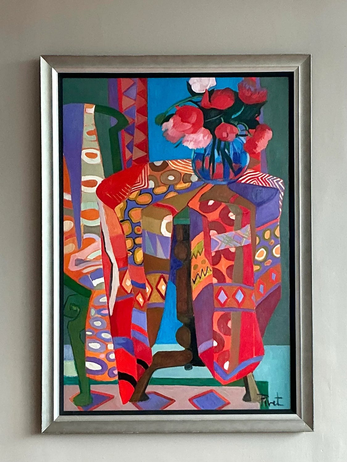 Vintage Boho Abstract Painting Oil on Canvas - Top view