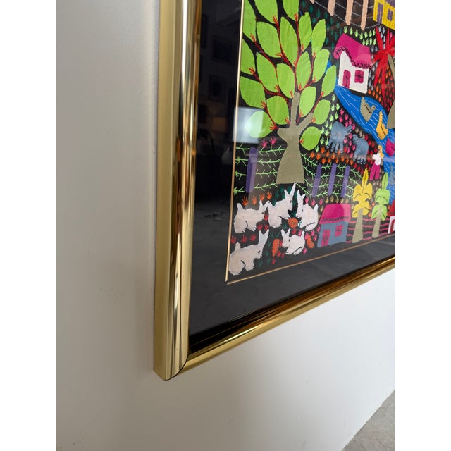 Large Vintage Mexican Arpillería Folk Art Textile Wall Hanging – Framed Under Plexiglass For Sale - Image 11 of 12
