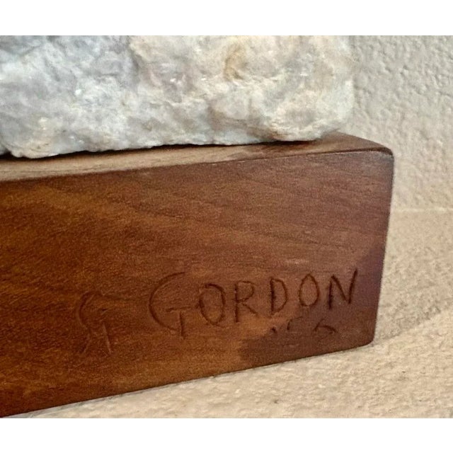 Abstract Sculpture in Chiseled Marble of a Male Torso by Artist ‘Si’ Gordon (11" High), Signed For Sale - Image 6 of 9