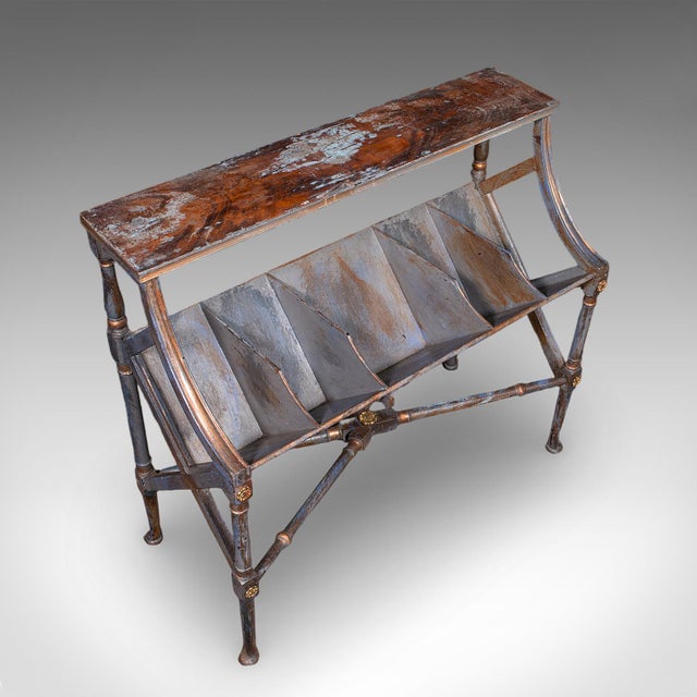 Navy Blue Antique Georgian Revival Book Trough, English, Painted, Library Stand, Edwardian For Sale - Image 8 of 12