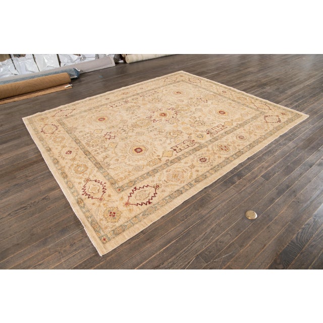 Contemporary 21st Century Modern Beige Peshawar Wool Rug With Floral Motif For Sale - Image 3 of 11