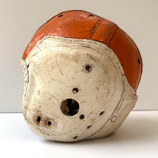Antique Leather Football Helmet - Orange & White For Sale - Image 4 of 9