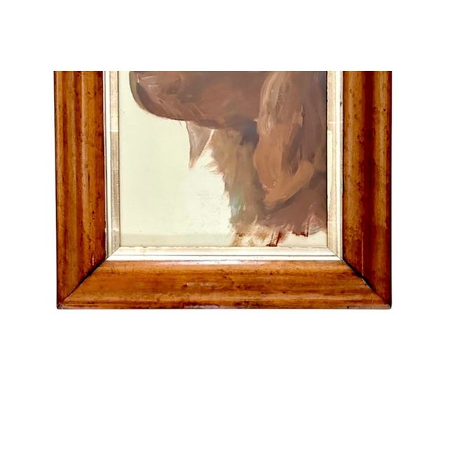 Vintage Framed Irish Setter Dog Portrait Painting in Antique Birdseye Maple Frame For Sale - Image 4 of 7