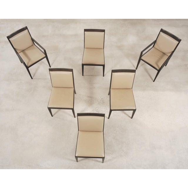 Modern Set of Six Holly Hunt "Stiletto" Walnut Leather Dining Chairs For Sale - Image 3 of 18