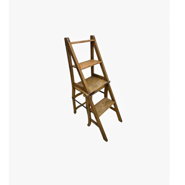 Rustic Metamorphic Wooden Folding Library Stepladder, 1890s For Sale - Image 3 of 17