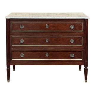 Antique French Louis XVI Mahogany Commode With Carrara Marble For Sale