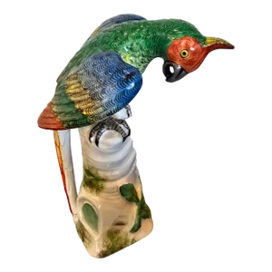 Antique Paris Porcelain Bourdois and Bloch Colorful Parrot Figurine