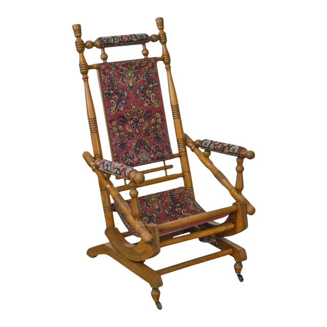 Antique 19th Century Victorian Carpet Upholstered Platform Rocker