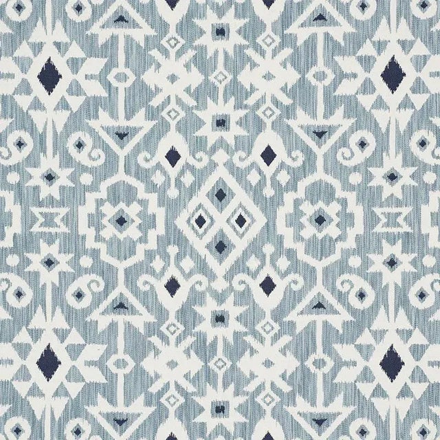 Contemporary Sample - Schumacher Crusoe Ikat Fabric in Sky For Sale - Image 3 of 3