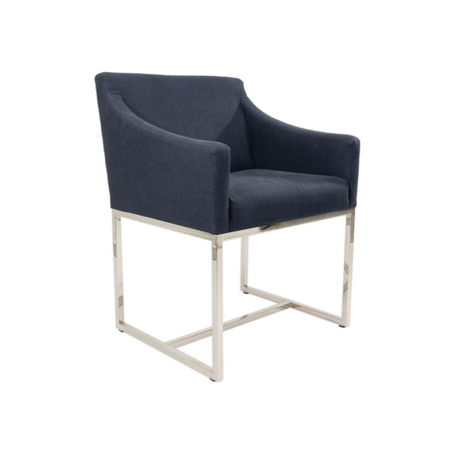 Modern Set of 8 Restoration Hardware Blue Upholstered Dining Chairs For Sale - Image 3 of 10