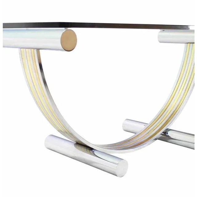 Metal Mid-Century Modern Thick Glass Top Dining Conference Table For Sale - Image 7 of 8