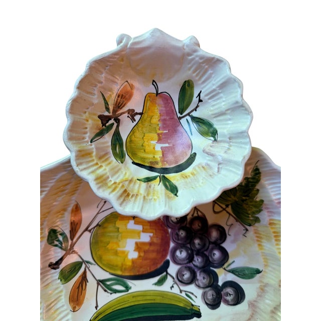 Ceramic Mid 20th Century Italian Hand-Painted Ceramic Tiered Seafood & Appetizer Server With Pearl Glaze For Sale - Image 7 of 9