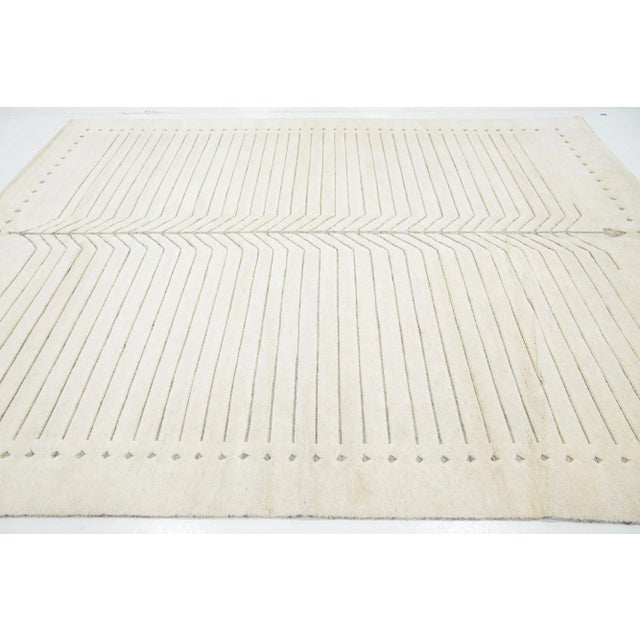 Ivory Modern Ivory Moroccan Style Wool Rug With Minimalist Design in Ivory For Sale - Image 8 of 12