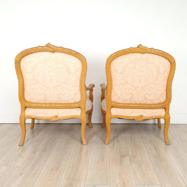 Pair of Oversized Twig Style Rustic Upholstered Armchairs, Circa 1970 For Sale - Image 4 of 11