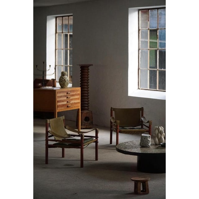 1960s Sirocco Safari Chairs in Ash and Green Leather attributed to Arne Norell for Aneby Mobler, 1960s, Set of 2 For Sale - Image 5 of 18