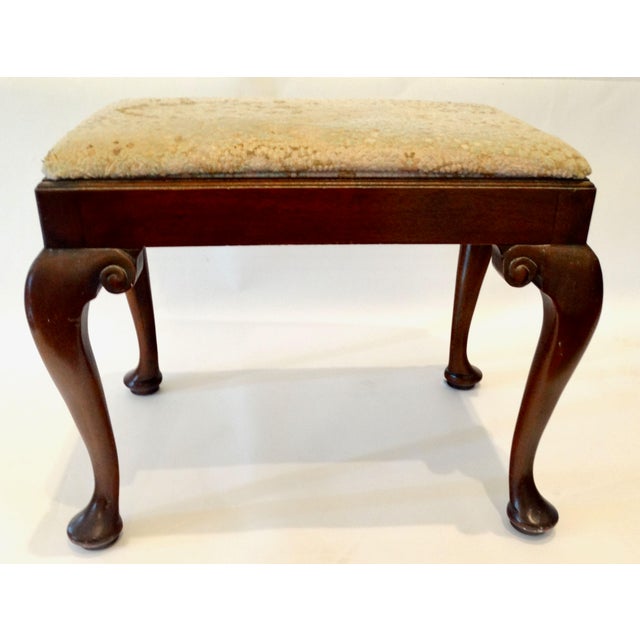 Queen Anne Style Upholstered Mahogany Bench For Sale - Image 4 of 12