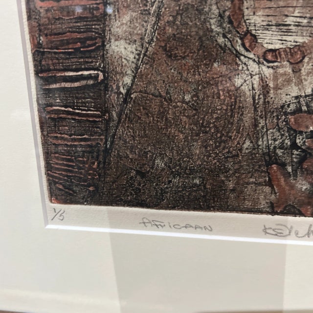 1960s 20th Century Woodcut Print Signed Framed Titled as African 1 Out of 5 For Sale - Image 5 of 8