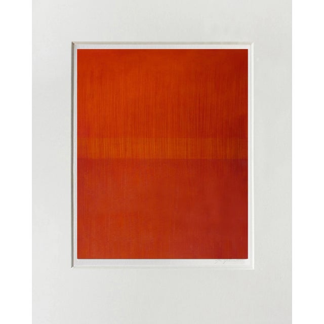 Contemporary Abstract Cold Wax and Oil Stick on Canvas Paper Painting "Linear Orange" by Janise Yntema For Sale - Image 6 of 7